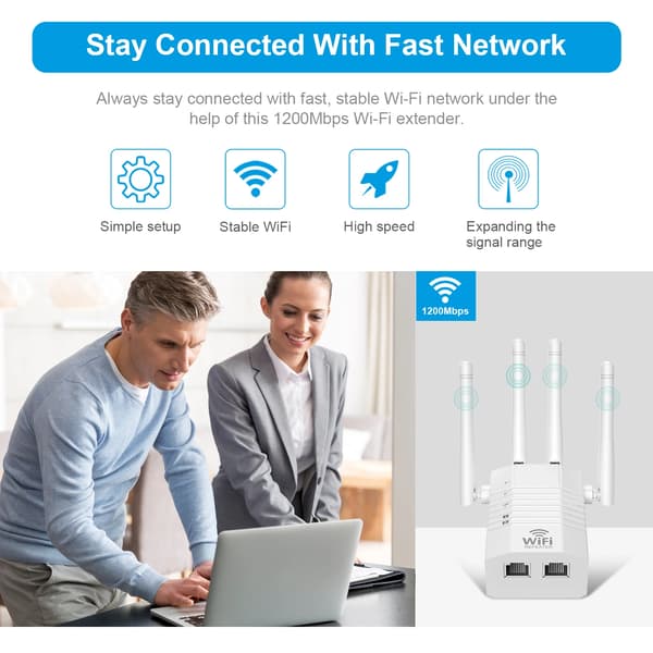 Trådløs Repeater, 1200 Mbps Hastighed, Quad-Band Forbindelse,EU stik