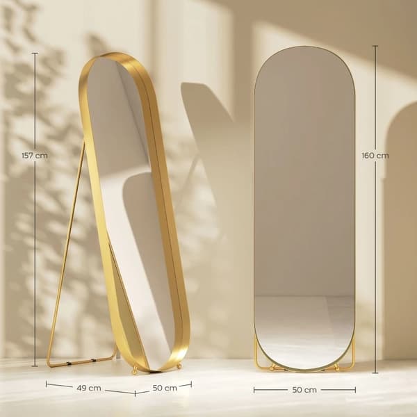 Hele Kroppen Spejl, Metalramme, Elegant Design,Guld