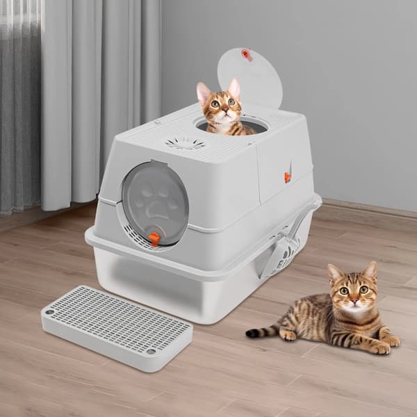 Kattlåda, Inbyggd Design, Luktkontroll,Ljusgrå