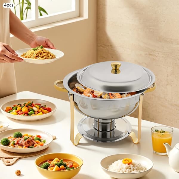 Chafing Dish, Rustfrit Stål, 4-delt Sæt,Sølv og Guld