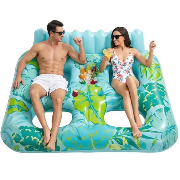 Oppustelig Pool Float, Ergonomisk Design, Indbyggede Kop Holdere,Cyan