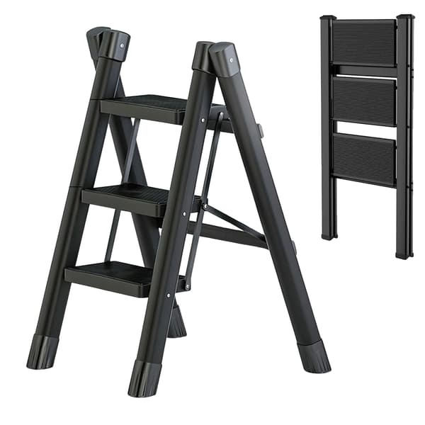 3-stegsstege, Fällbar design, Förbättrade säkerhetsfunktioner,Svart