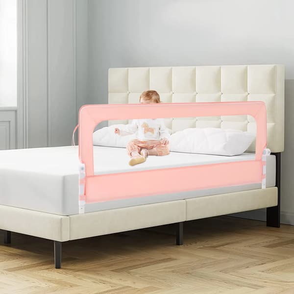 Sengegelænder, Justerbar Højde, Sammenklappeligt Design,Pink