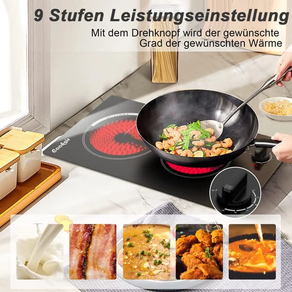 Glaskeramisk Kogeplade, 2 Plade Design, 9 Effekttrin,sort, EU