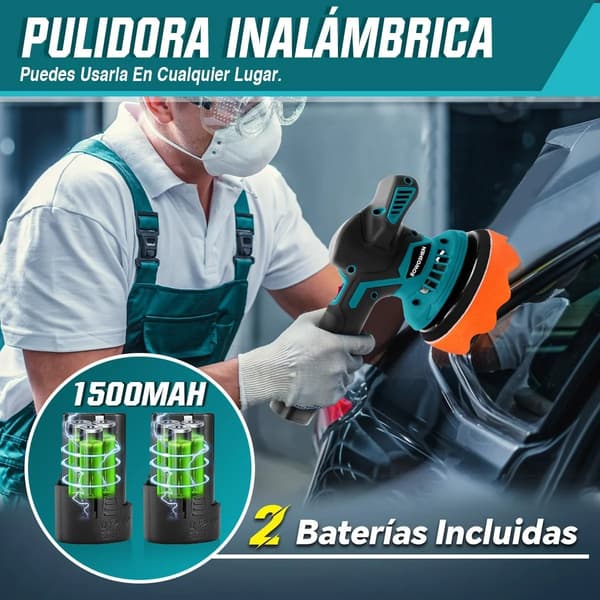 Trådløs bilpolermaskine, 8 variable hastighedsindstillinger, letvægtsdesign,Bilpolerer+2X Batteri