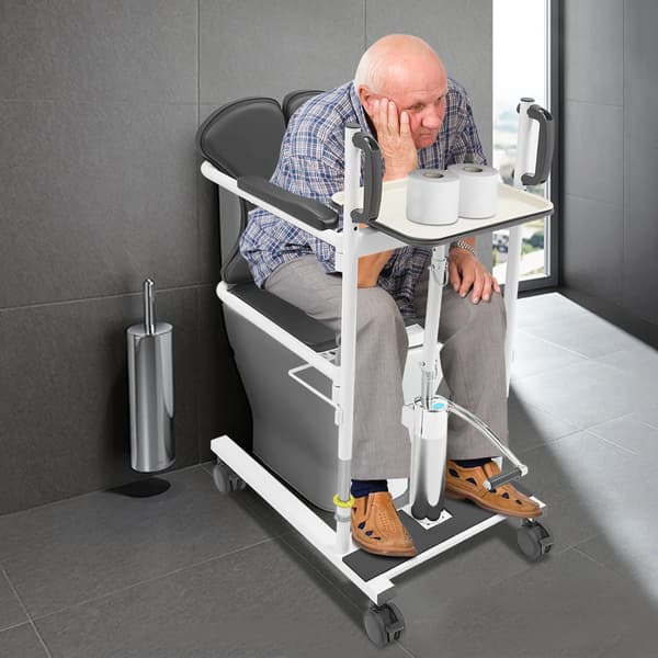 Patientlyftöverföringsstol, hydraulisk design, justerbar höjd,VIT