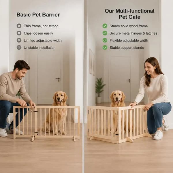 Hundegitter, Foldbart Design, Holdbar Konstruktion i Poplartræ,Brun