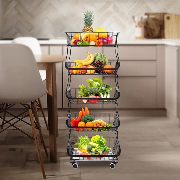 Frukt- och grönsakskorg, stapelbar design, mångsidig förvaring,svart