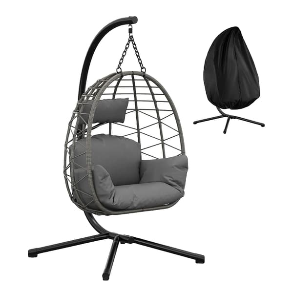 Hängande Äggstol, Allvädersöverdrag, Dämpad Sits, 196x105cm,Grå