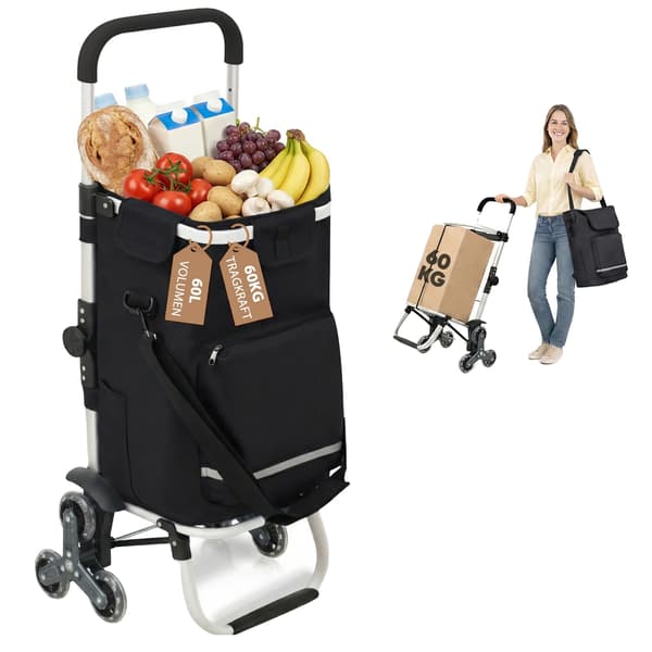 Shoppingvagn, Trappklättringsfunktion, Justerbart handtag,svart