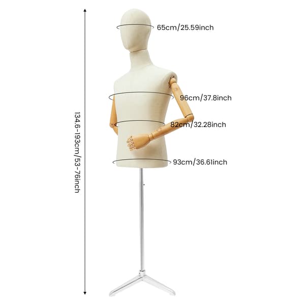 Mannequin, Justerbar Højde, Poserbar Design,Sølv