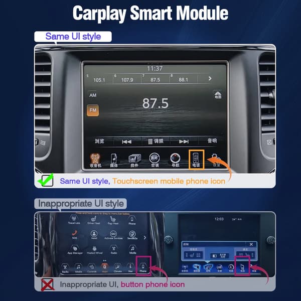 Trådløs CarPlay Decoder, OEM Integration, Fuld Trådløs Funktionalitet,Jeep Dodge 2014-19