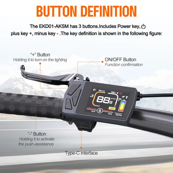 Ebike Display, 2,4" TFT Skærm, IP67 Vandtæt,For CAN-protokol
