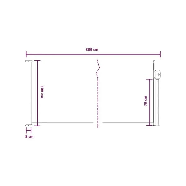 Utdragbar Sido Markis, Polyester Material, 300×100cm Mått, Stålram, 4.8kg Vikt, Utomhusbruk