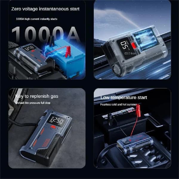 Bilstartare, Bärbar Luftpump, Nödbatteriboost,4 i 1