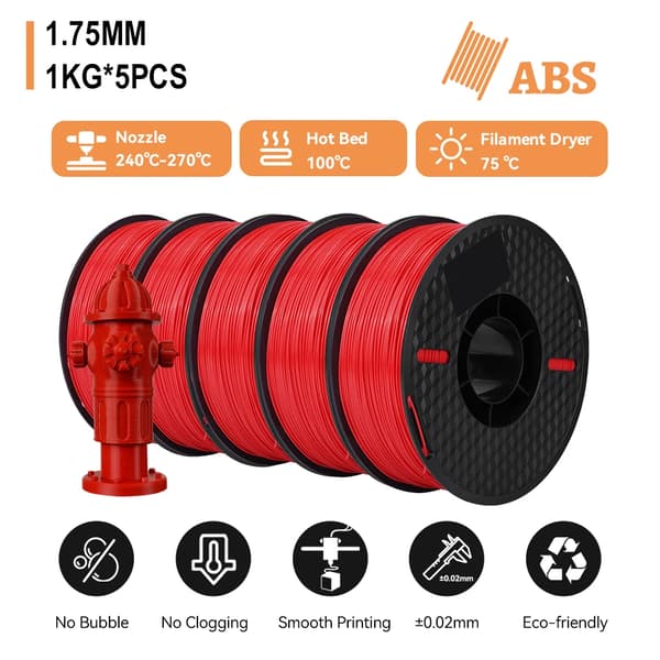 3D-printer filament, 1,75 mm diameter, solid materiale,ABS-Rød
