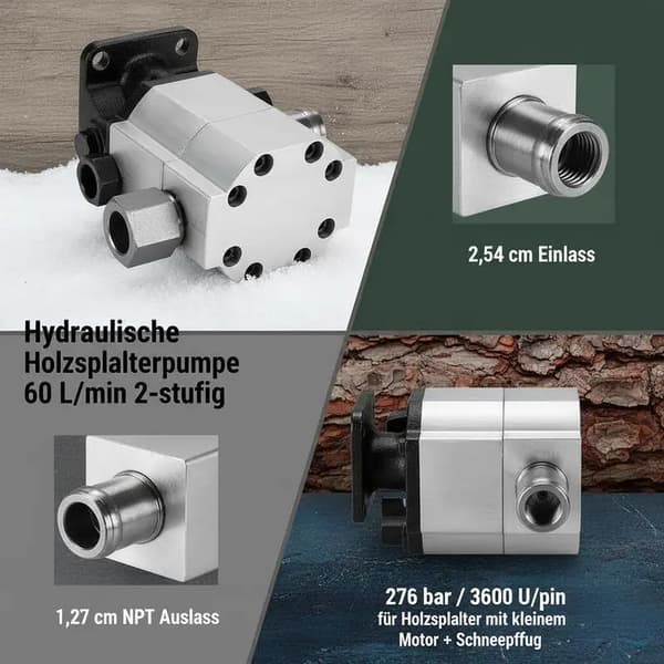 Hydraulisk Vedklyv Pump, 60 L/min Flödeshastighet, 276 Bar Tryck, Röd