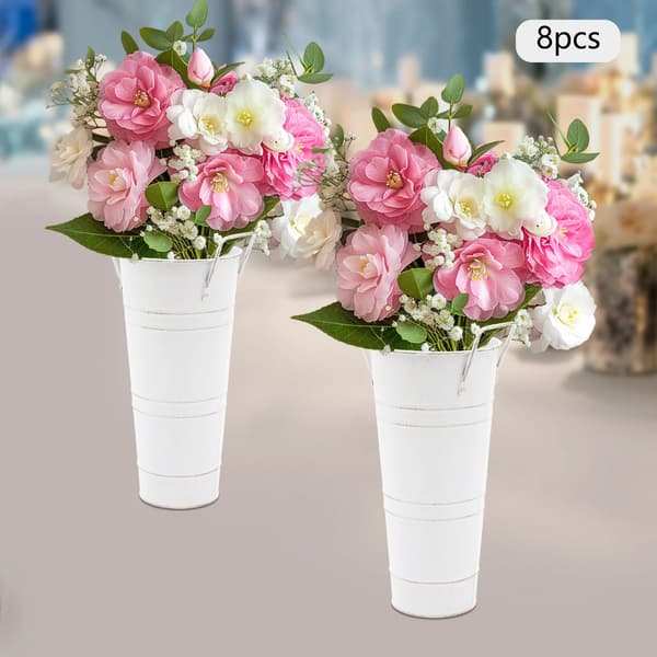 Blomkrukor, Set om 8, Galvaniserad Metalldesign,VIT