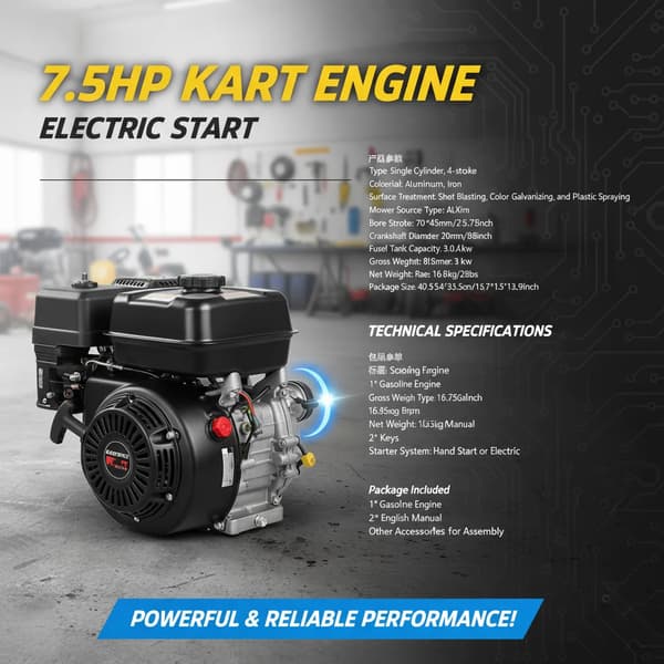 Motor, 7,5HK Effekt, Tvangsventileret Kølesystem,sort