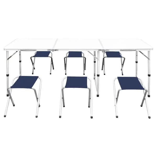 Fällbart Campingbord Set, Bärbar Design, Inkluderar 6 Pallar,Vit