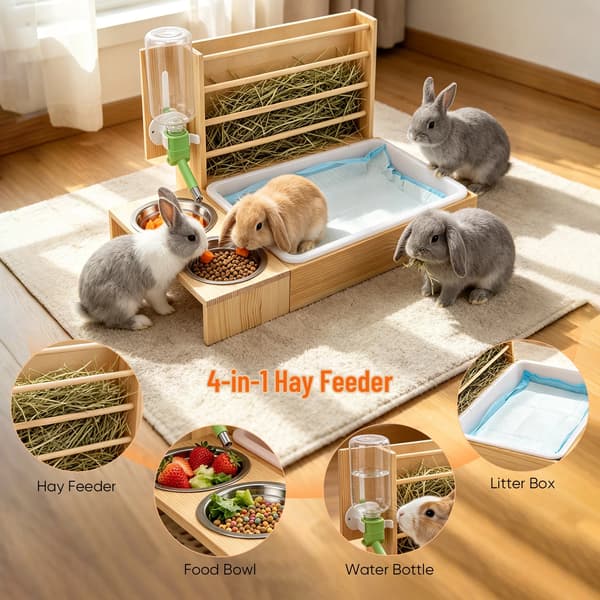 Kaninhayfoder, Kattebakke, Multi-skål Design,GRÅ
