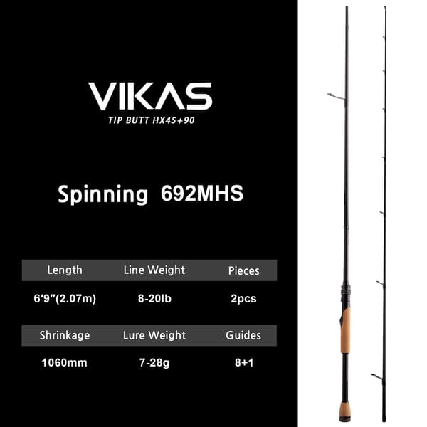 Bassefiskestang, Fuji Guide, Ergonomisk Design,VIKAS-692MHS