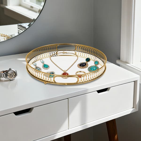 Dekorativ Bricka, Rund Form, Modern Spegeldesign,Guld