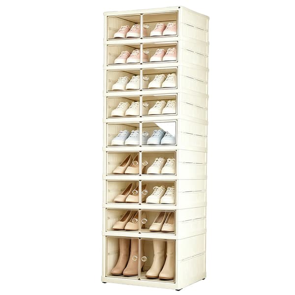 Skoorganisator, Stabelbar Design, Foldbar Struktur,Beige 9-Tier