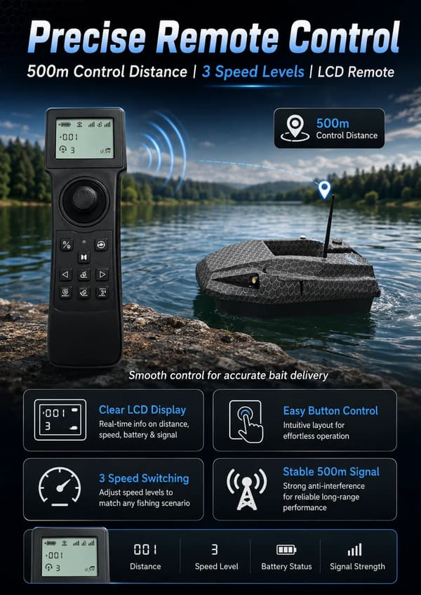 Bait Boat, Dobbelt GPS Positionering, Høj Kapacitet Batteri,sort