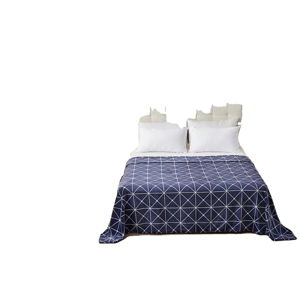 Flannel Tæppe, Blød Polyester, Moderne Geometrisk Design,Blå 220X240cm