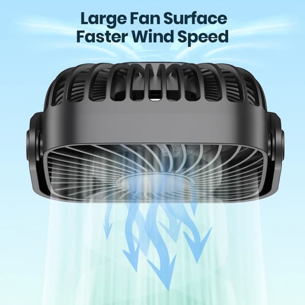 Mini bærbar ventilator, 3 hastigheder, 360° justering,sort