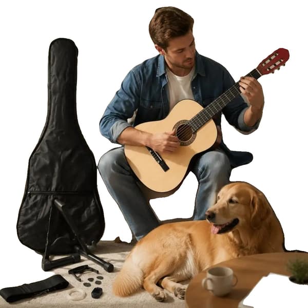 Klassisk Gitarr, 39 Tum, Lönnträskropp, 12 Tonpositioner, Nybörjarvänlig, Komplett Tillbehörsset