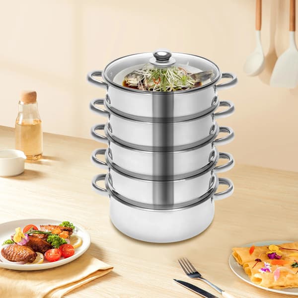 Ångkokare i rostfritt stål, 5-lagers design, diskmaskinssäker,Grå