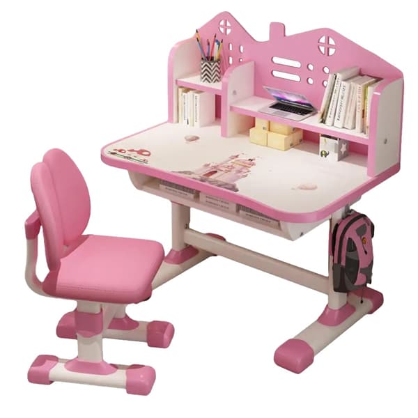 Studiebordset, Ergonomisk Design, Justerbar Höjd,Rosa
