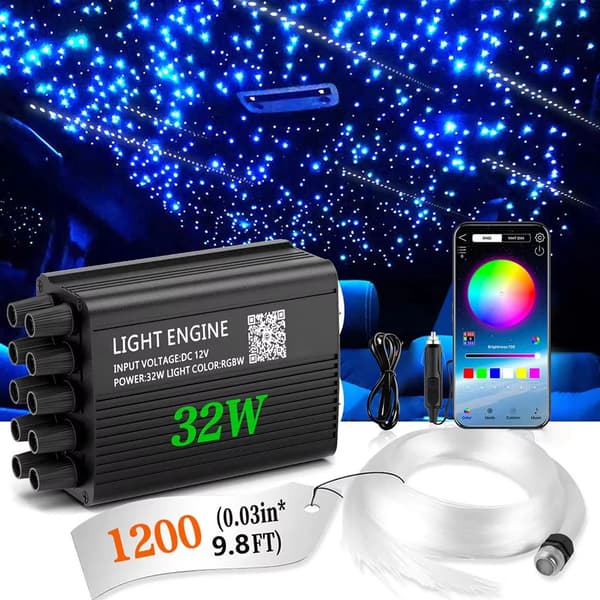Fiber Optisk Bil Loftlys, RGBW Tilstande, Bluetooth Kontrol,3m fiber optic kabel, Meteor