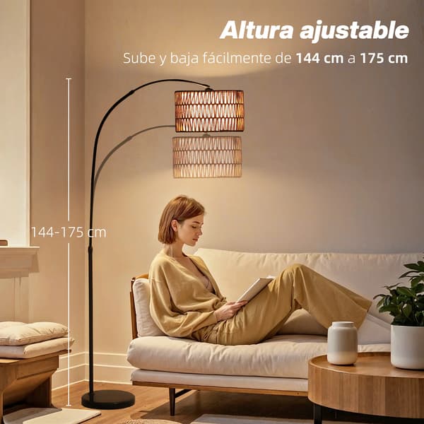 Gulvlampe, Justerbar Højde, Rustik Design,sort