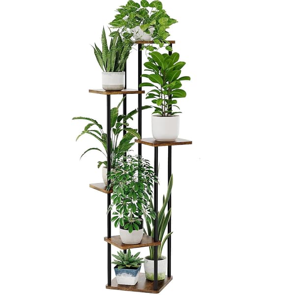 Plantebord, Metal og Træ, Justerbart Hyldedesign,6 niveauer rustik