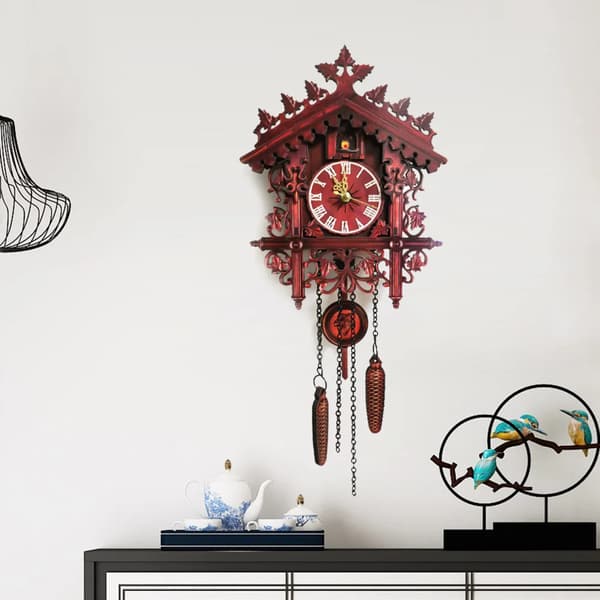 Träväggklocka, Elegant Design, Dekorativ Husform,Röd
