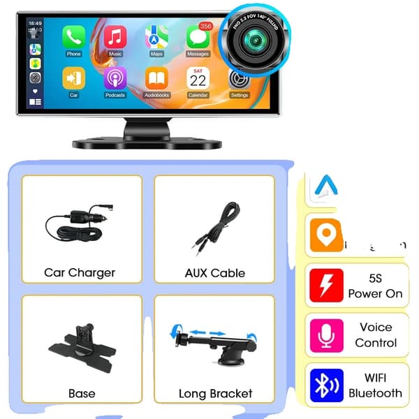 Bilmonitor, 11,26 tum skärm, stöder Carplay och Android Auto,11.26 tum 4K DVR