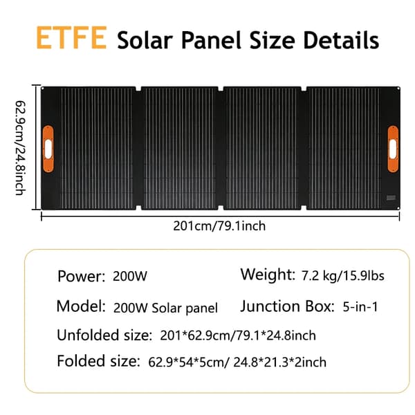 Solpanel, Foldbart, Høj Effektivitet,5-IN-1-ETFE 200W