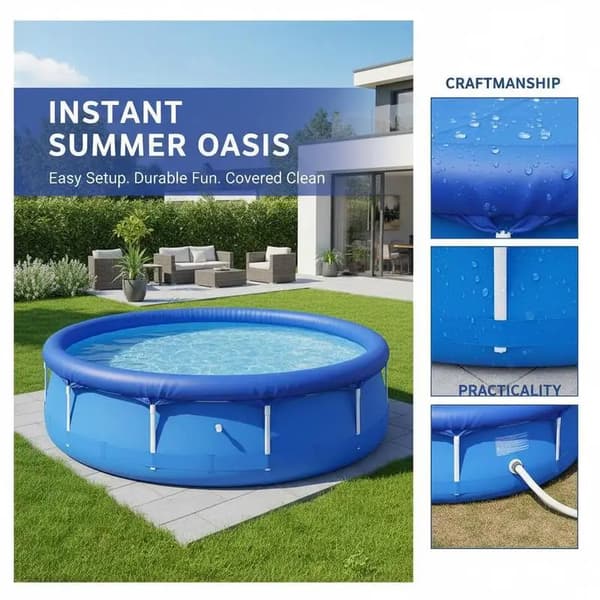 Rund Poolöverdrag, Passar 450 till 457 cm Pooler, Hållbart polyetenmaterial, Effektiv skräpförhindring, Minskar vattenavdunstning