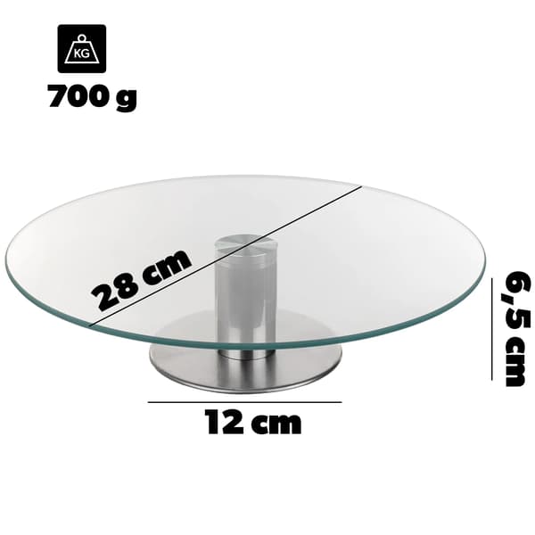 Roterende Kagefad, 28 cm Diameter, Rund Form, Glasmateriale, FCM Certificering, Velegnet til Kagepræsentation