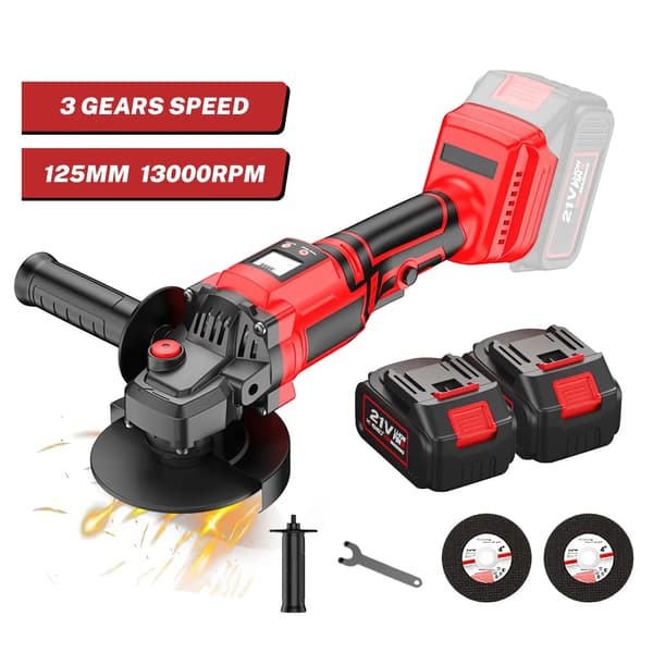 Vinkelslip, Sladdlös Design, Borstlös Motor,2 Batteri(Röd)