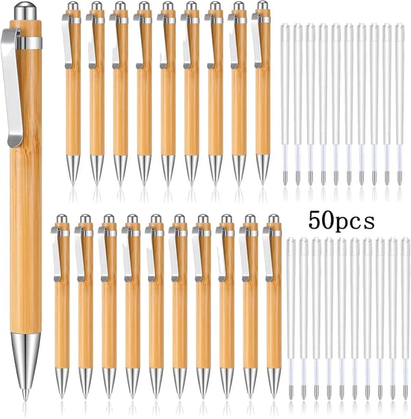 Bläckpenna Set, Miljövänlig Bambus, Återvinningsbar Design,50PCs