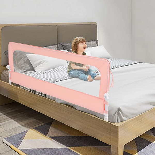 Sengegelænder, Justerbar Højde, Pladsbesparende Design,Pink