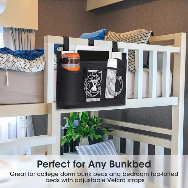 Sengebord Caddy, Multi-lomme Opbevaring, Justerbar Organizer,sort