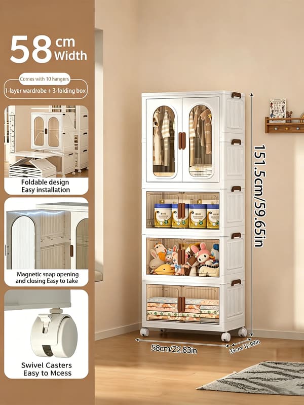 Förvaringslåda, Multifunktionell, Fällbar Design,Vit-58-4