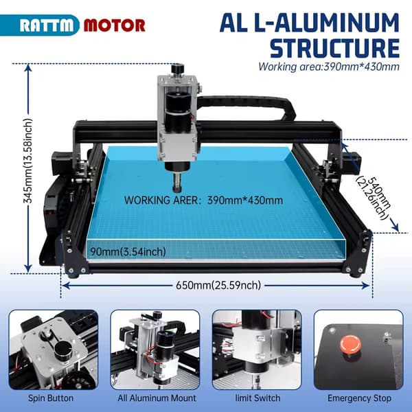 CNC Router, 500W Spindle, Brugervenlig Samling,Ingen laser, Med controller