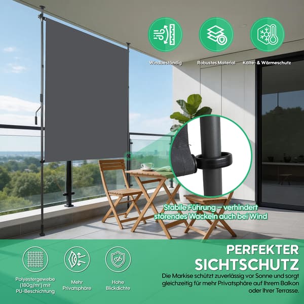 Vertikal Udendørs Markise, Sammenklappeligt Design, Brugervenligt Kranksystem,A