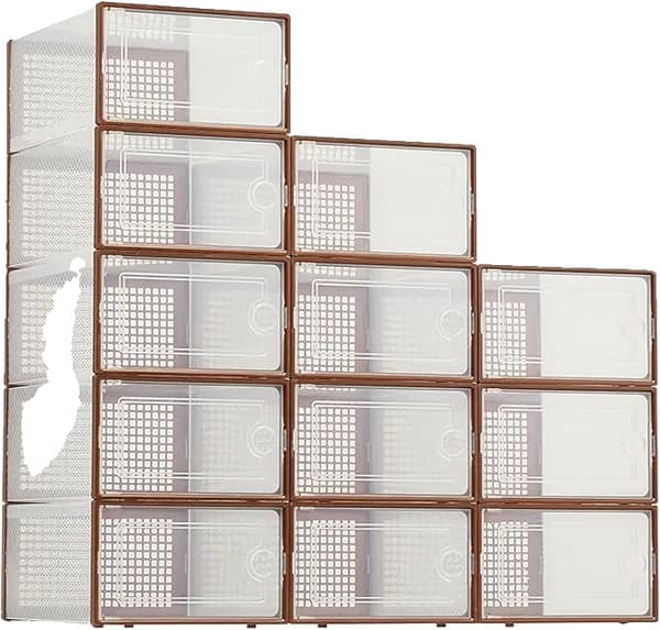 Skoboxar, Hållbar Plast, Stapelbar Design,brun